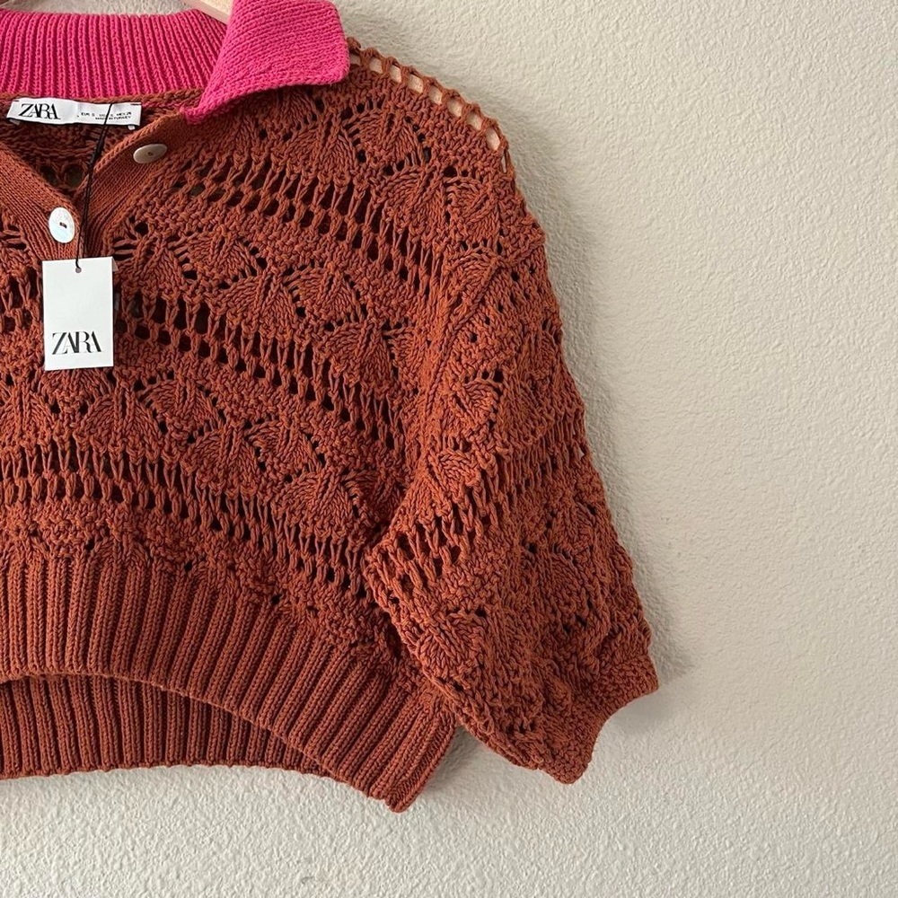 Zara Women's Knit Sweater with Pink Collar